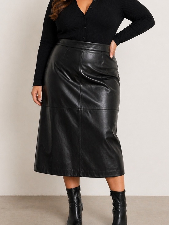 Primark Dresses & Skirts - Primark Black Faux Leather Midi Skirt High Waisted Size 16
